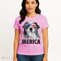 Aussie Australian Shepherd 4th Of July Merica American Flag Women's T-Shirt thumb 4