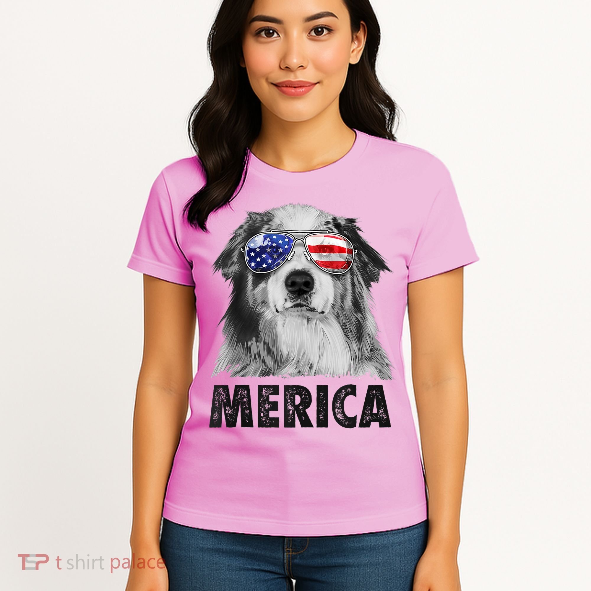 Aussie Australian Shepherd 4th Of July Merica American Flag Women's T-Shirt
