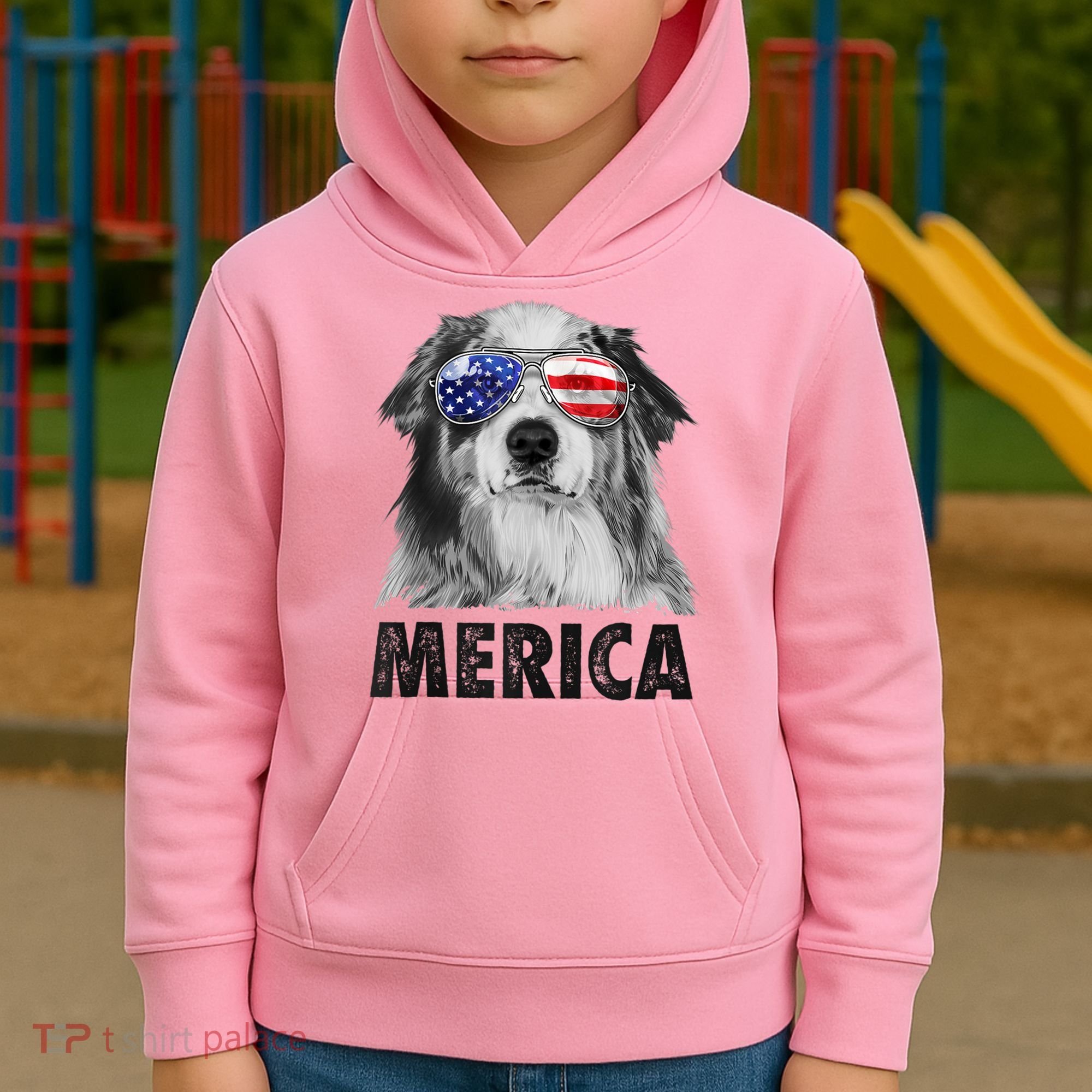 Aussie Australian Shepherd 4th Of July Merica American Flag Kids Hoodie