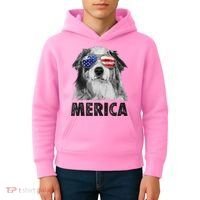 Aussie Australian Shepherd 4th Of July Merica American Flag Kids Hoodie thumb 4