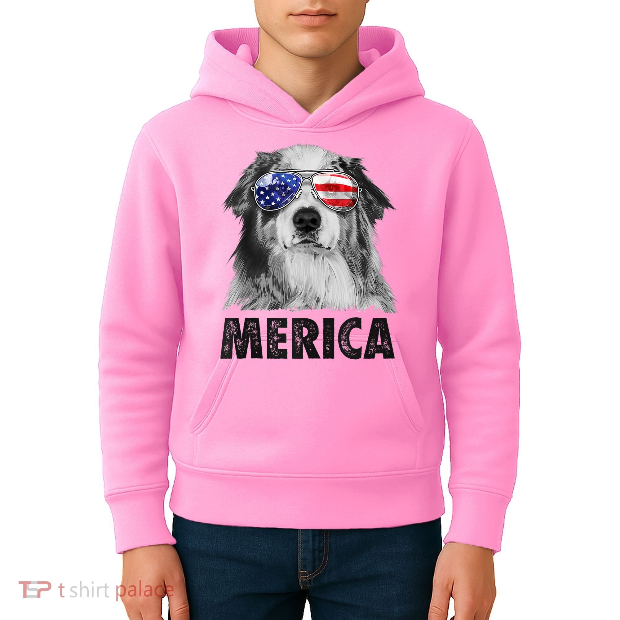 Aussie Australian Shepherd 4th Of July Merica American Flag Kids Hoodie