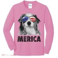 Aussie Australian Shepherd 4th Of July Merica American Flag Kids Long Sleeve Shirt thumb 0