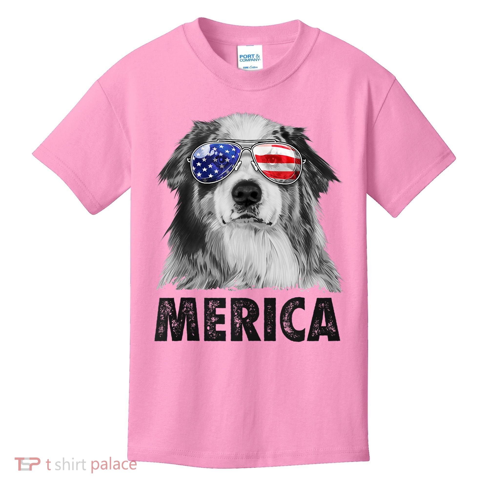 Aussie Australian Shepherd 4th Of July Merica American Flag Kids T-Shirt