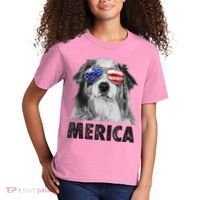 Aussie Australian Shepherd 4th Of July Merica American Flag Kids T-Shirt thumb 2