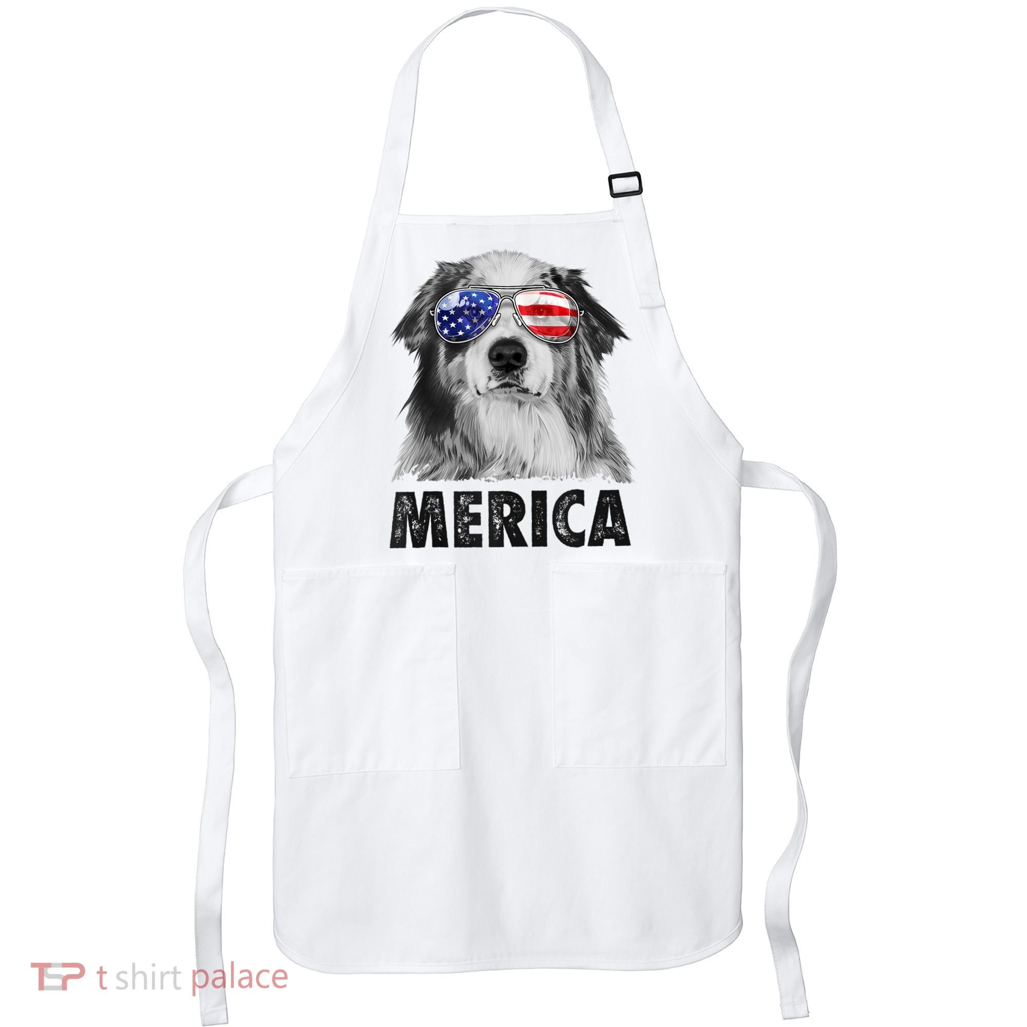 Aussie Australian Shepherd 4th Of July Merica American Flag Apron