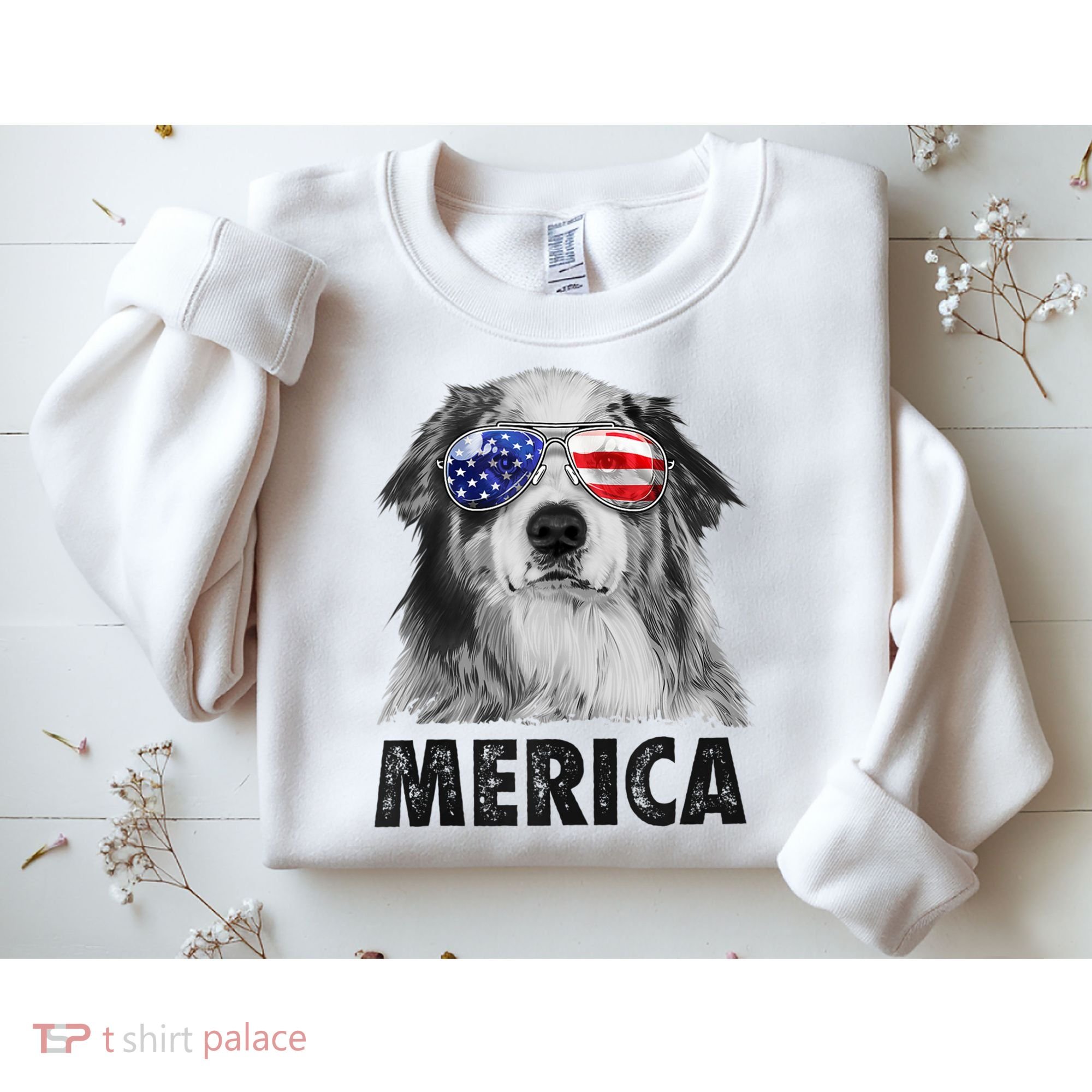 Aussie Australian Shepherd 4th Of July Merica American Flag Sweatshirt