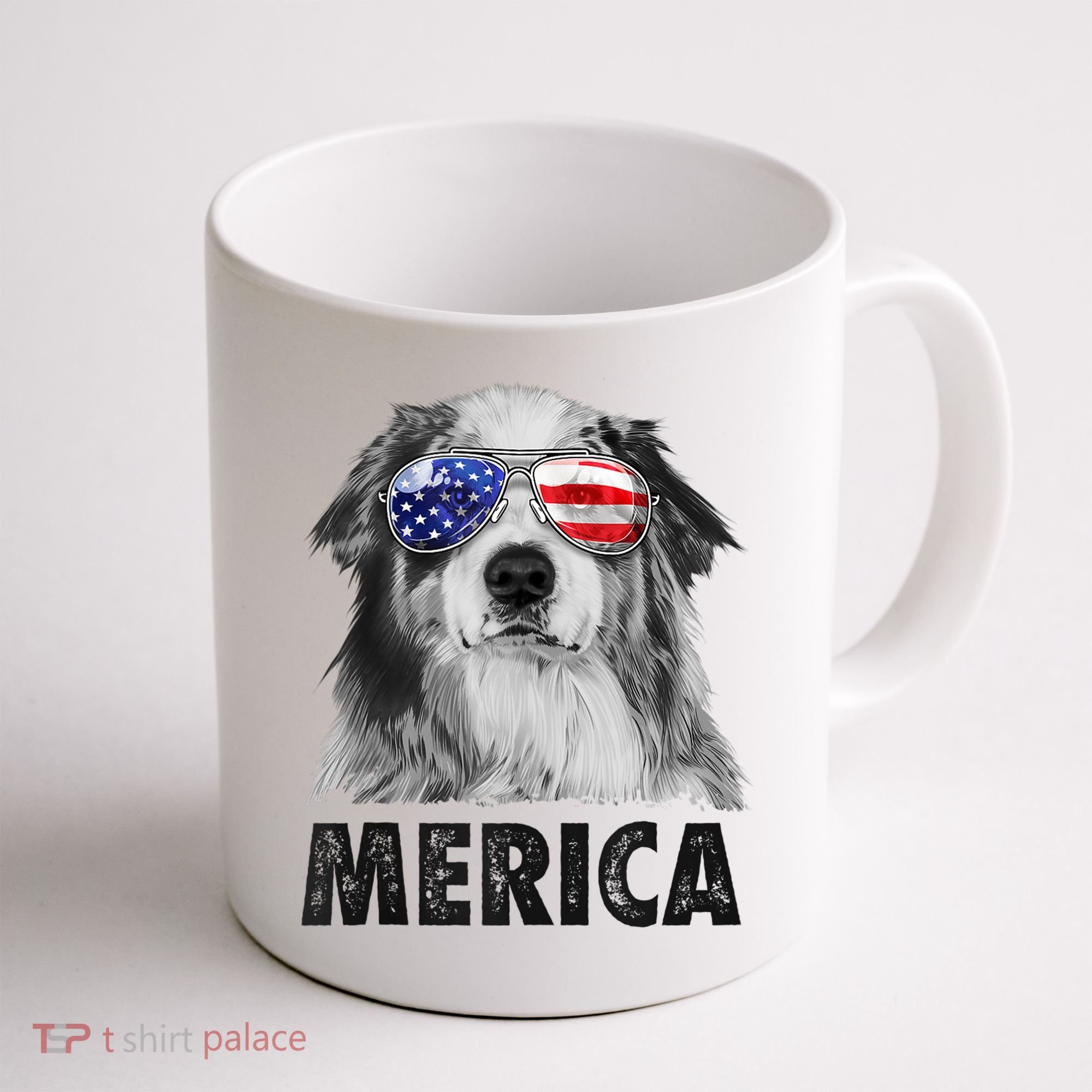 Aussie Australian Shepherd 4th Of July Merica American Flag Coffee Mug
