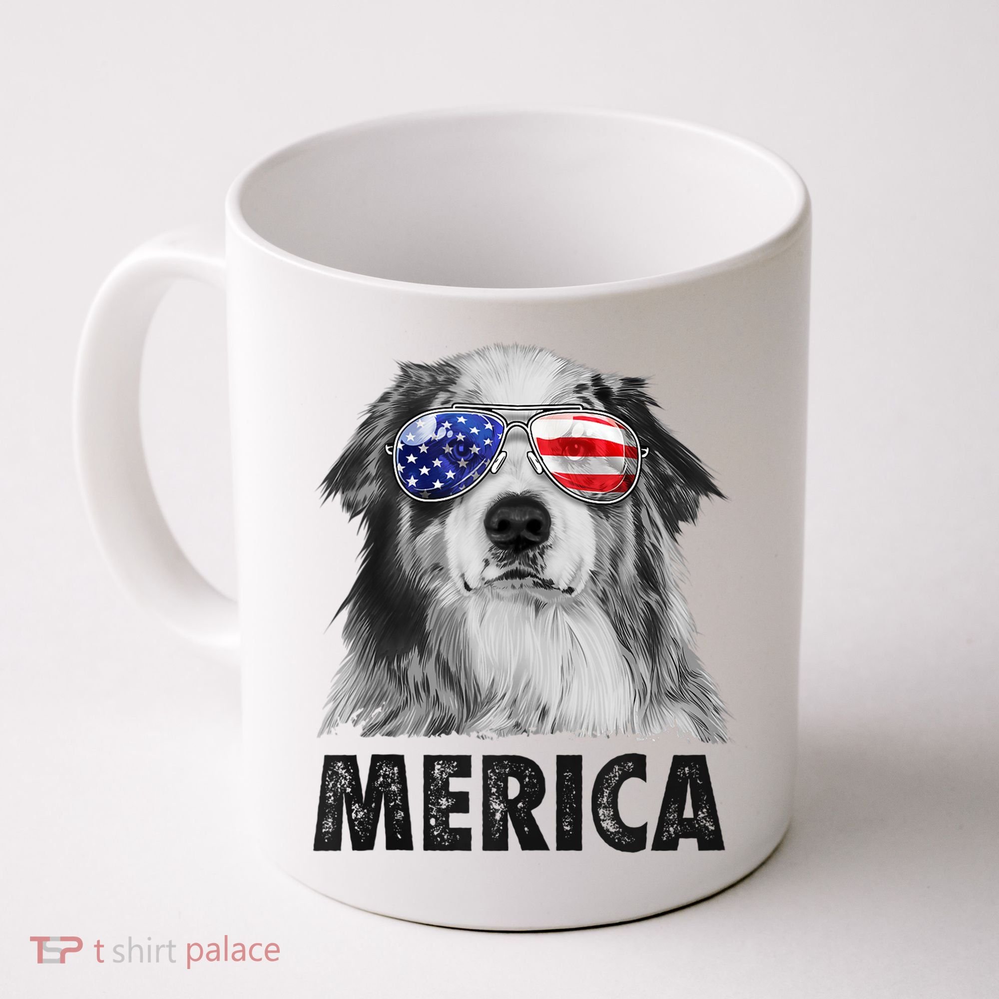 Aussie Australian Shepherd 4th Of July Merica American Flag Coffee Mug