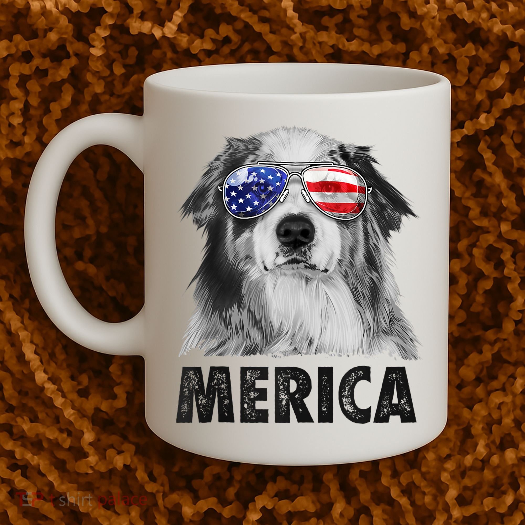 Aussie Australian Shepherd 4th Of July Merica American Flag Coffee Mug