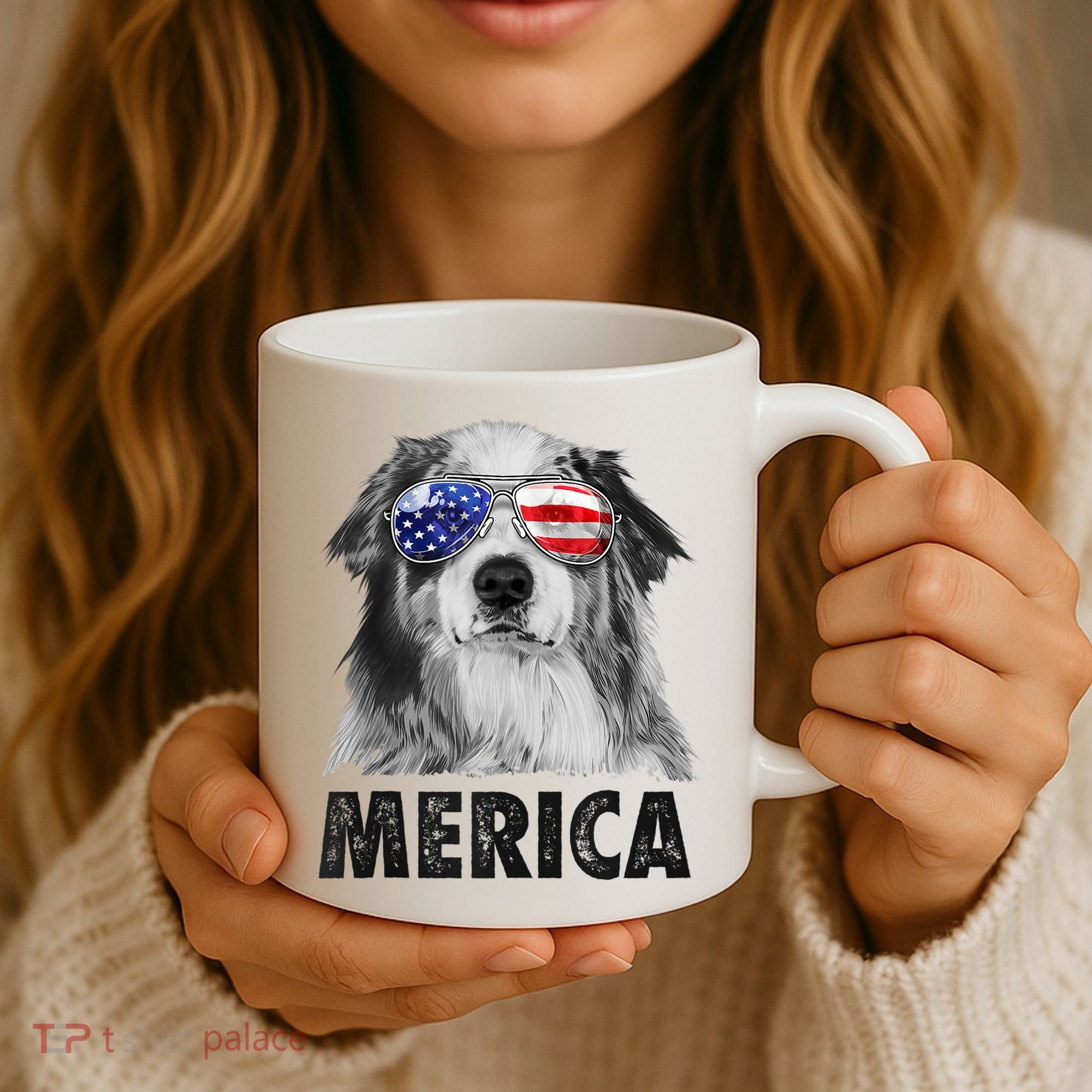 Aussie Australian Shepherd 4th Of July Merica American Flag Coffee Mug