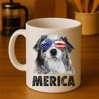 Aussie Australian Shepherd 4th Of July Merica American Flag Coffee Mug thumb 4