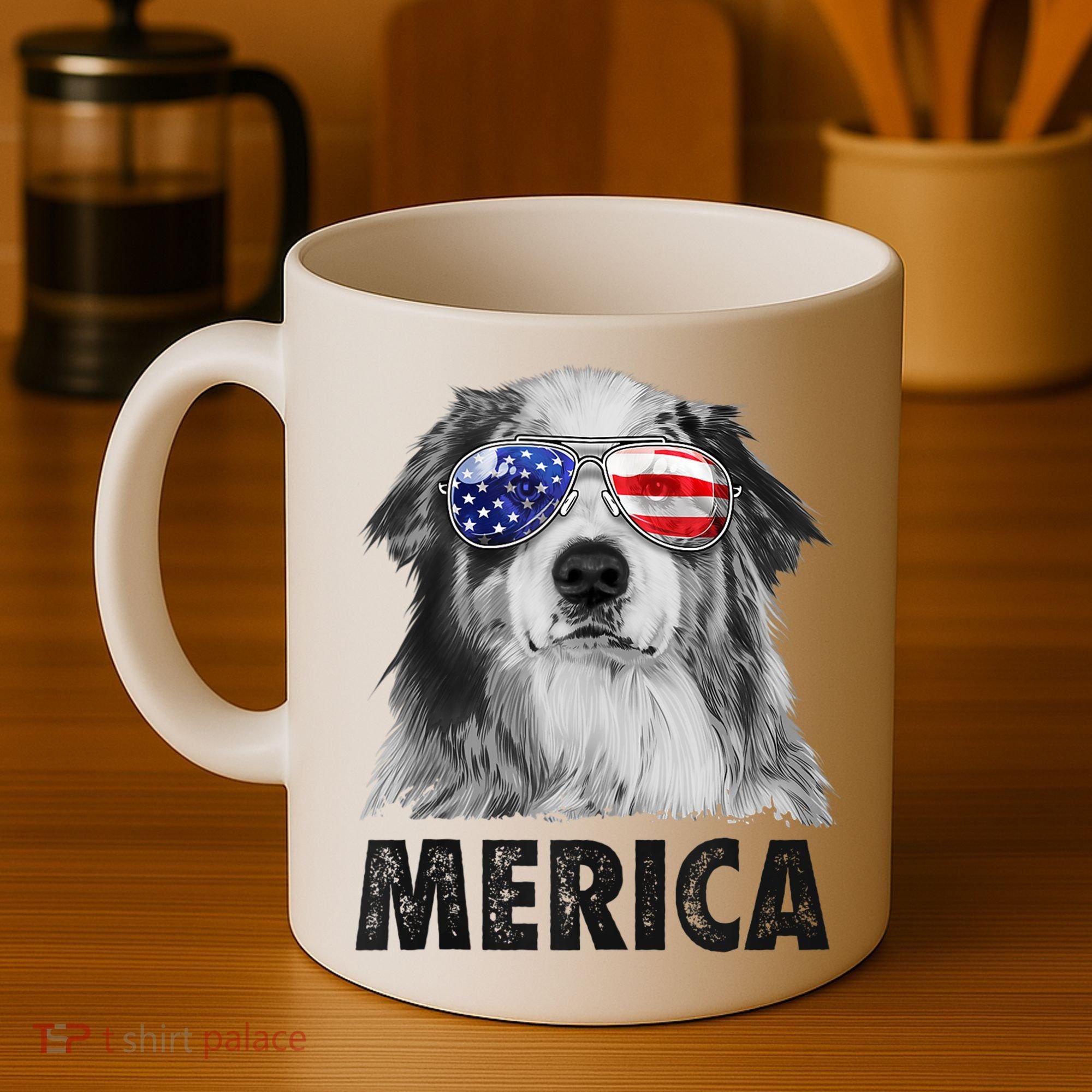 Aussie Australian Shepherd 4th Of July Merica American Flag Coffee Mug