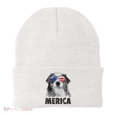 Aussie Australian Shepherd 4th Of July Merica American Flag Beanie