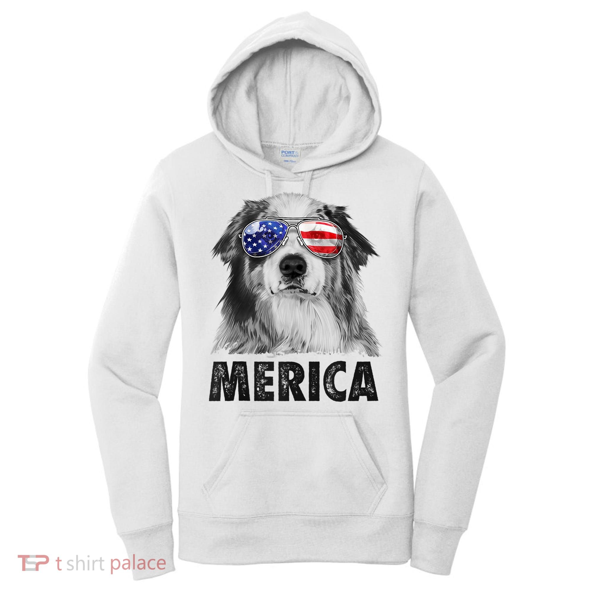 Aussie Australian Shepherd 4th Of July Merica American Flag Women's Hoodie