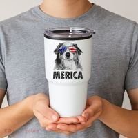 Aussie Australian Shepherd 4th Of July Merica American Flag Tumbler thumb 2