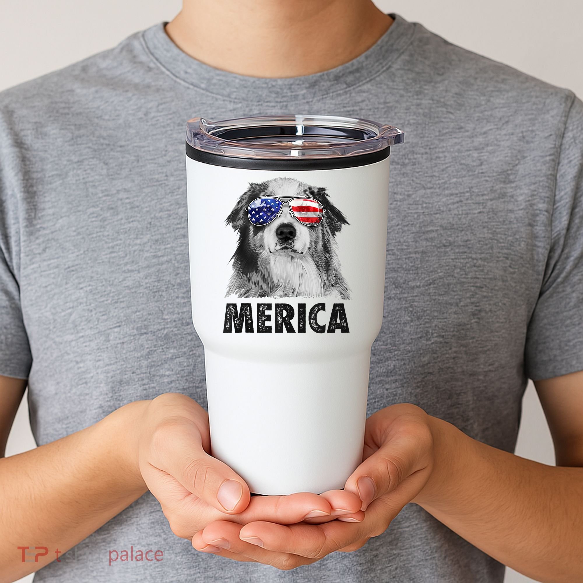 Aussie Australian Shepherd 4th Of July Merica American Flag Tumbler
