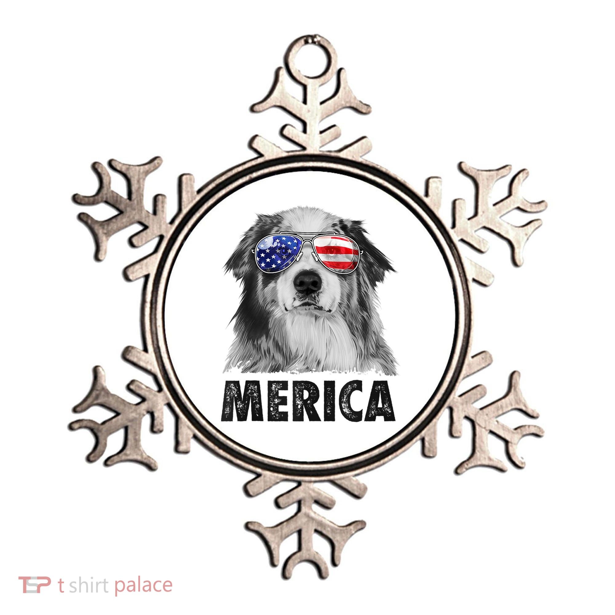 Aussie Australian Shepherd 4th Of July Merica American Flag Ornament