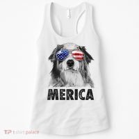 Aussie Australian Shepherd 4th Of July Merica American Flag Women's Tank Top thumb 0