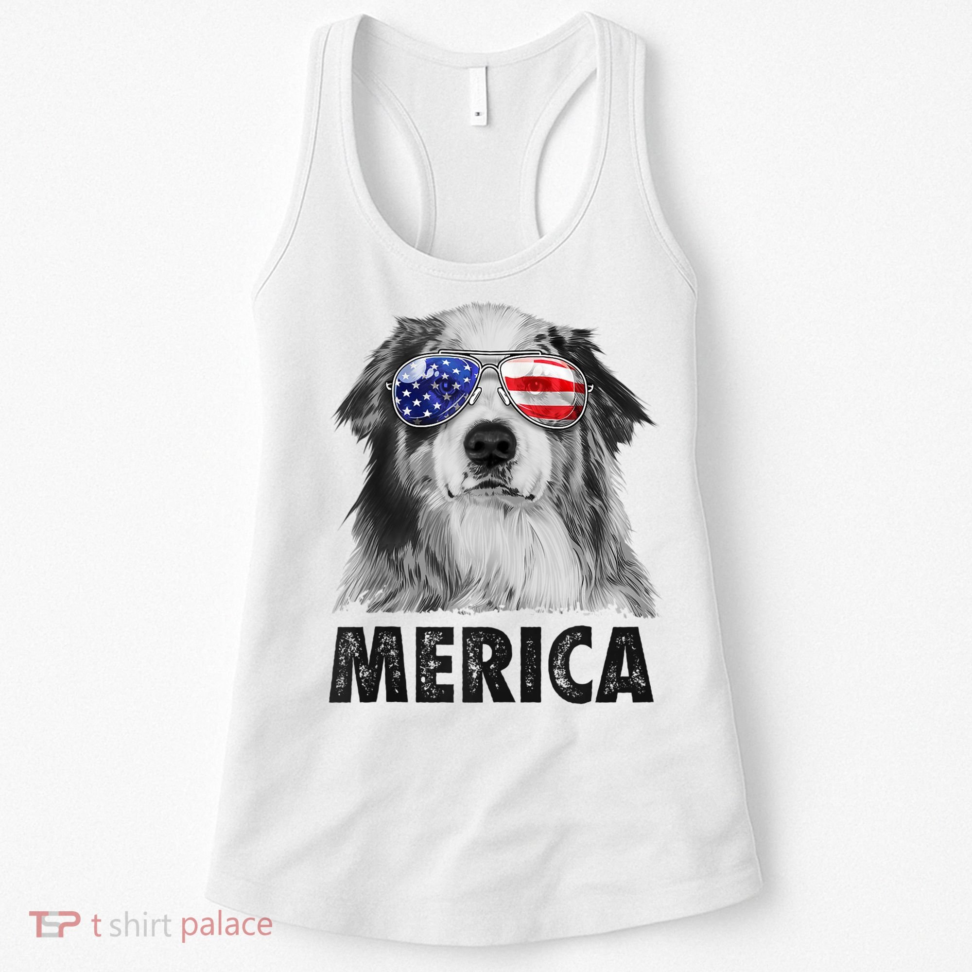 Aussie Australian Shepherd 4th Of July Merica American Flag Women's Tank Top