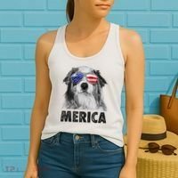 Aussie Australian Shepherd 4th Of July Merica American Flag Women's Tank Top thumb 2