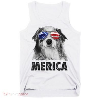 Aussie Australian Shepherd 4th Of July Merica American Flag Tank Top