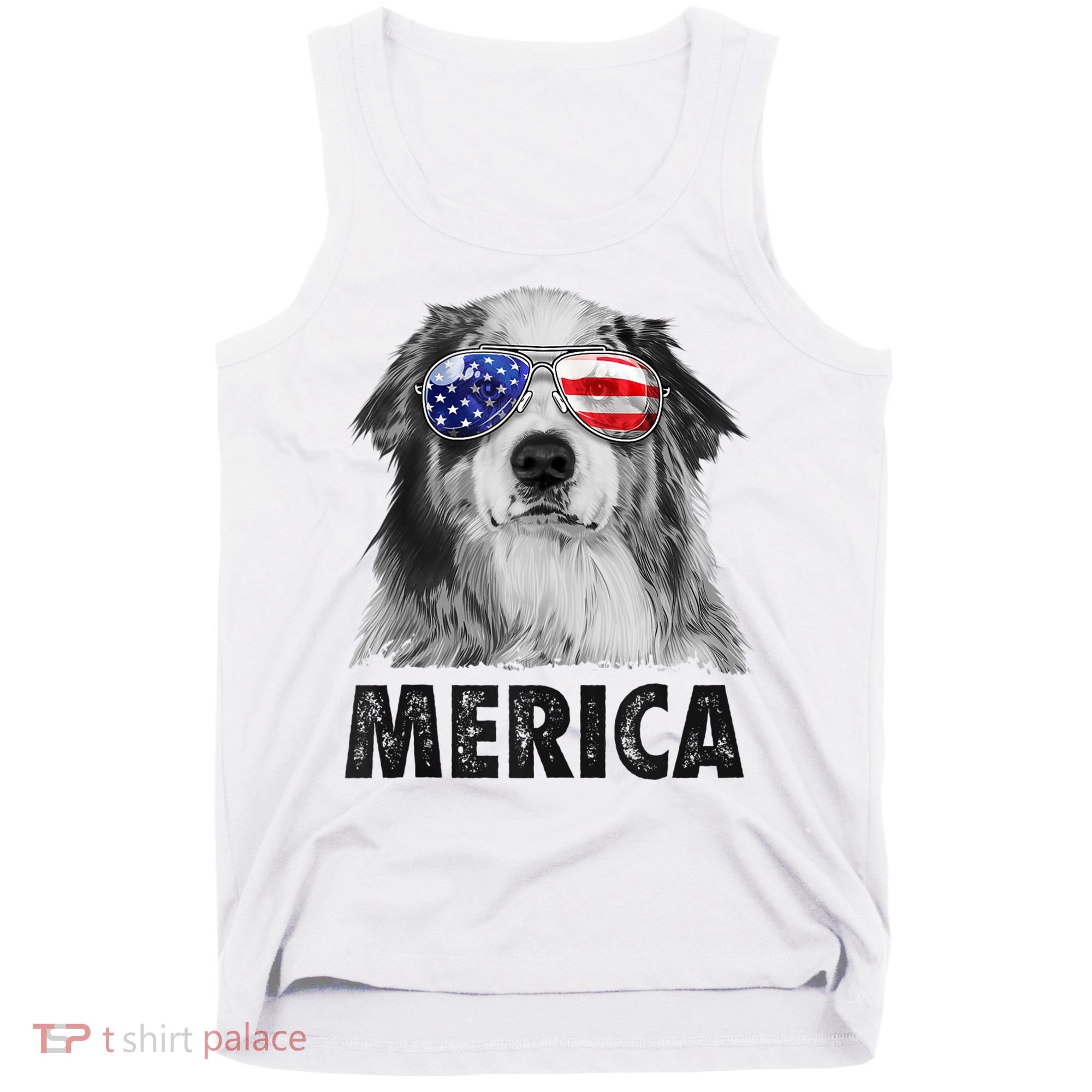 Aussie Australian Shepherd 4th Of July Merica American Flag Tank Top