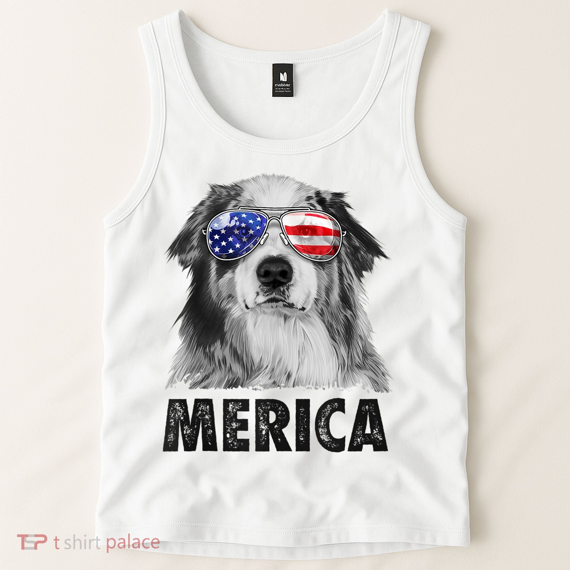 Aussie Australian Shepherd 4th Of July Merica American Flag Tank Top