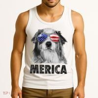 Aussie Australian Shepherd 4th Of July Merica American Flag Tank Top thumb 3