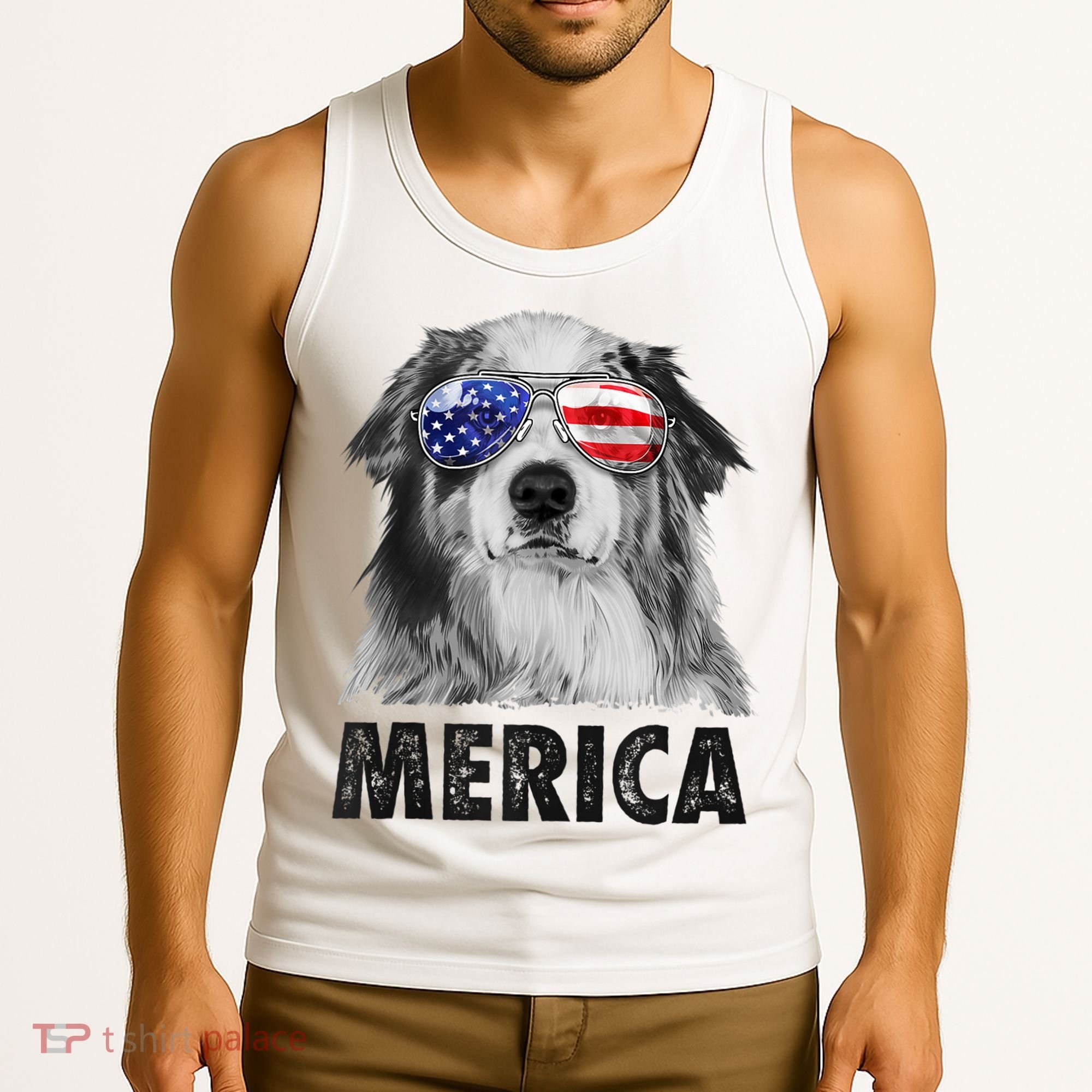 Aussie Australian Shepherd 4th Of July Merica American Flag Tank Top