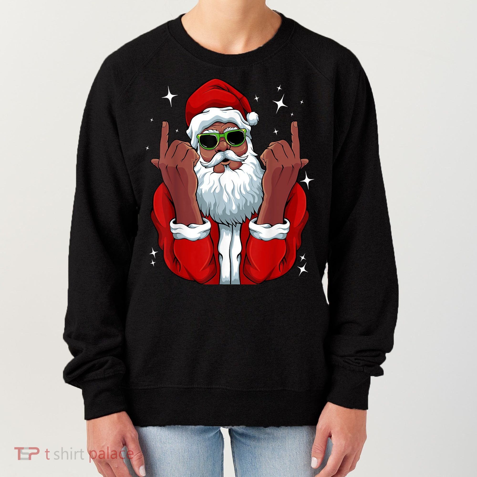 African American Santa Christmas Pajama Cool Black XMas Women's Sweatshirt