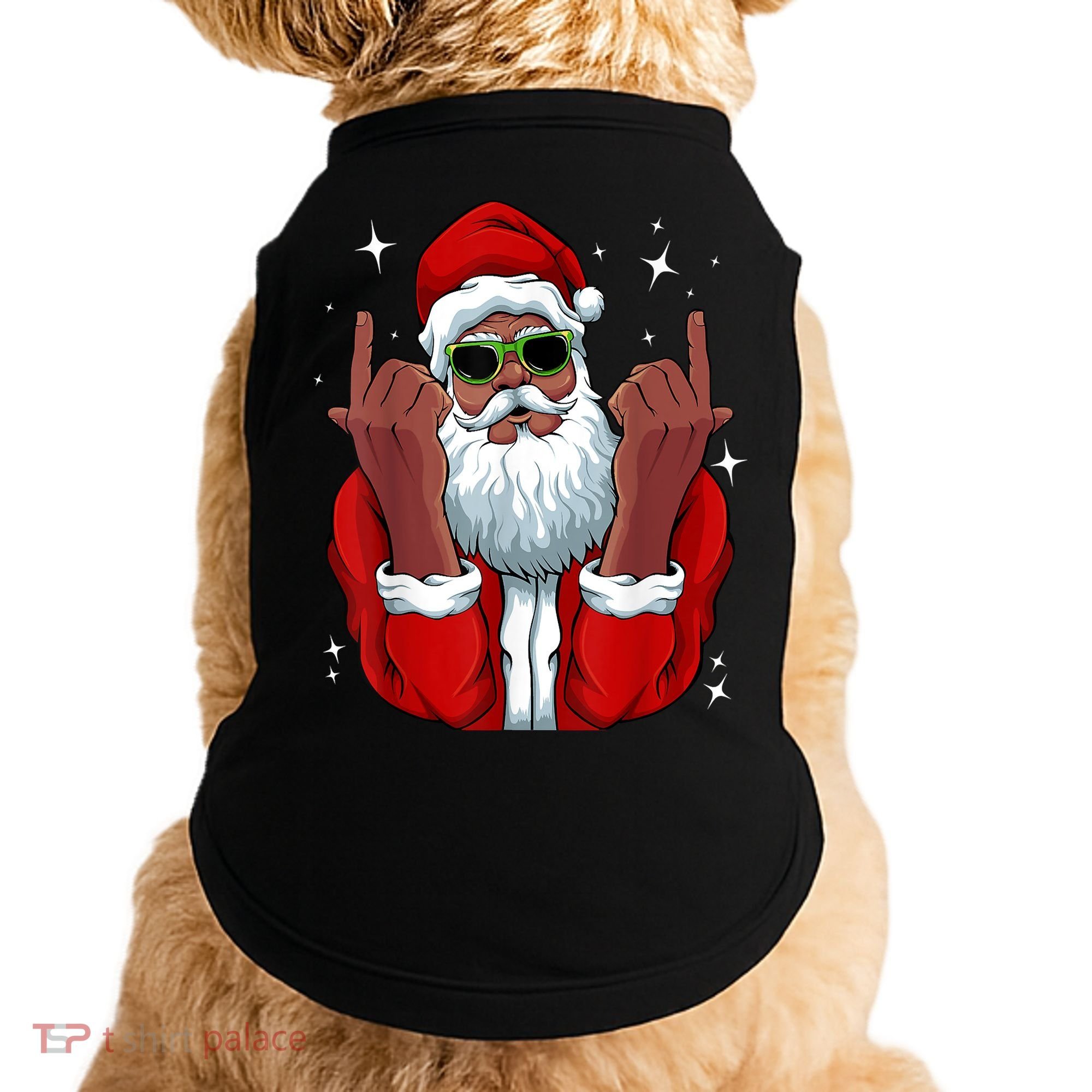 African American Santa Christmas Pajama Cool Black XMas Doggie Tank