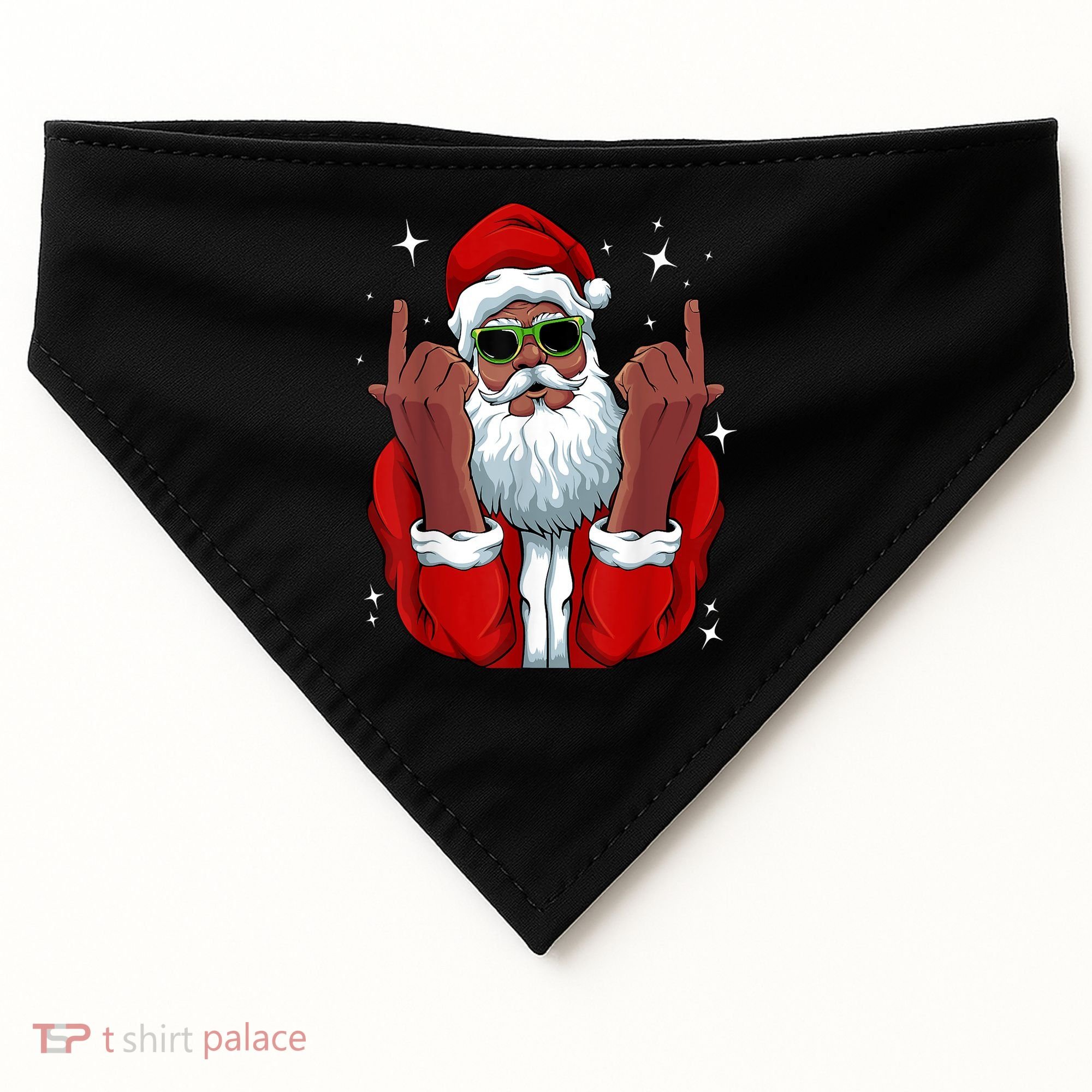 African American Santa Christmas Pajama Cool Black XMas USA-Made Doggie Bandana