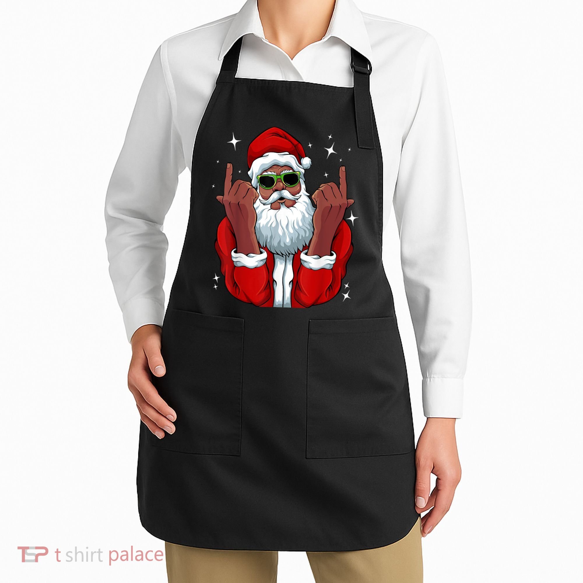 African American Santa Christmas Pajama Cool Black XMas Apron