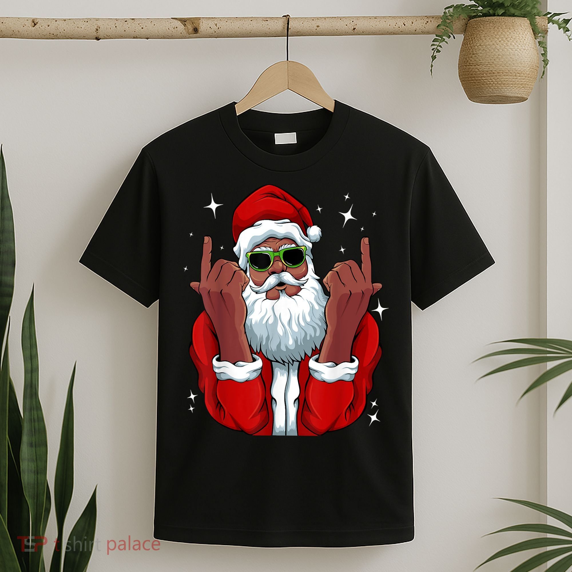 African American Santa Christmas Pajama Cool Black XMas T-Shirt