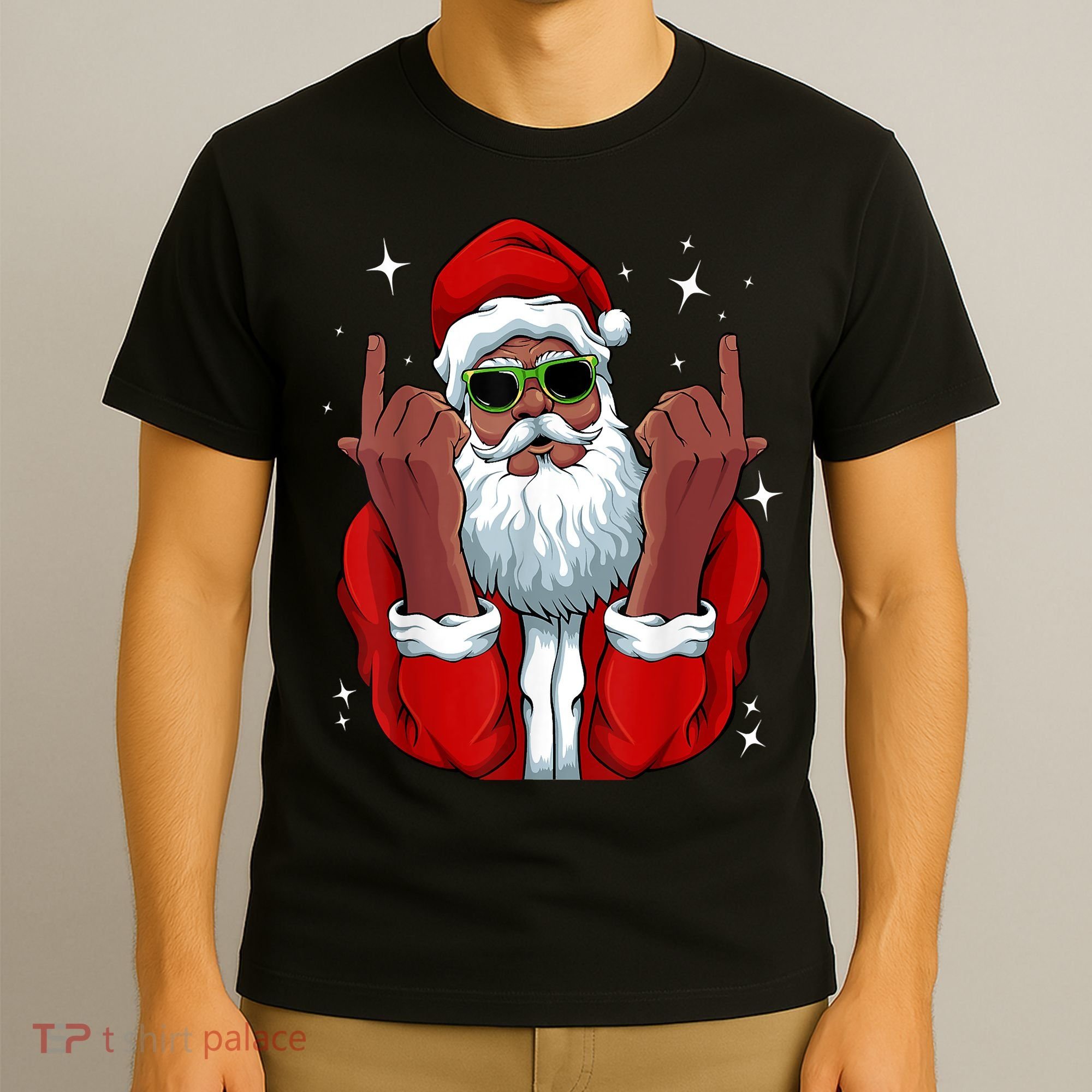 African American Santa Christmas Pajama Cool Black XMas T-Shirt