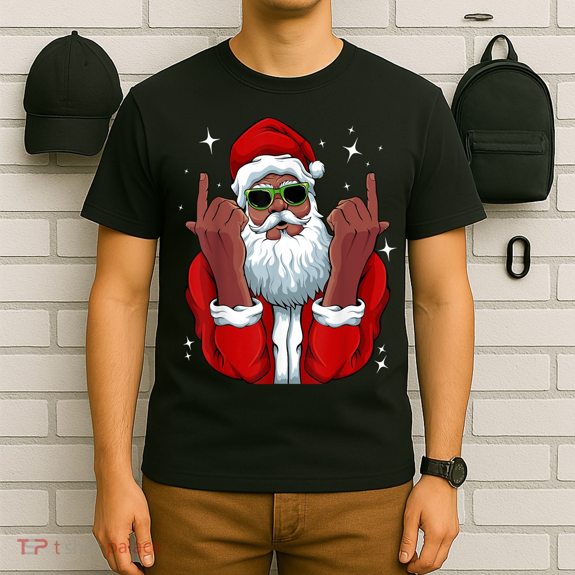 African American Santa Christmas Pajama Cool Black XMas T-Shirt