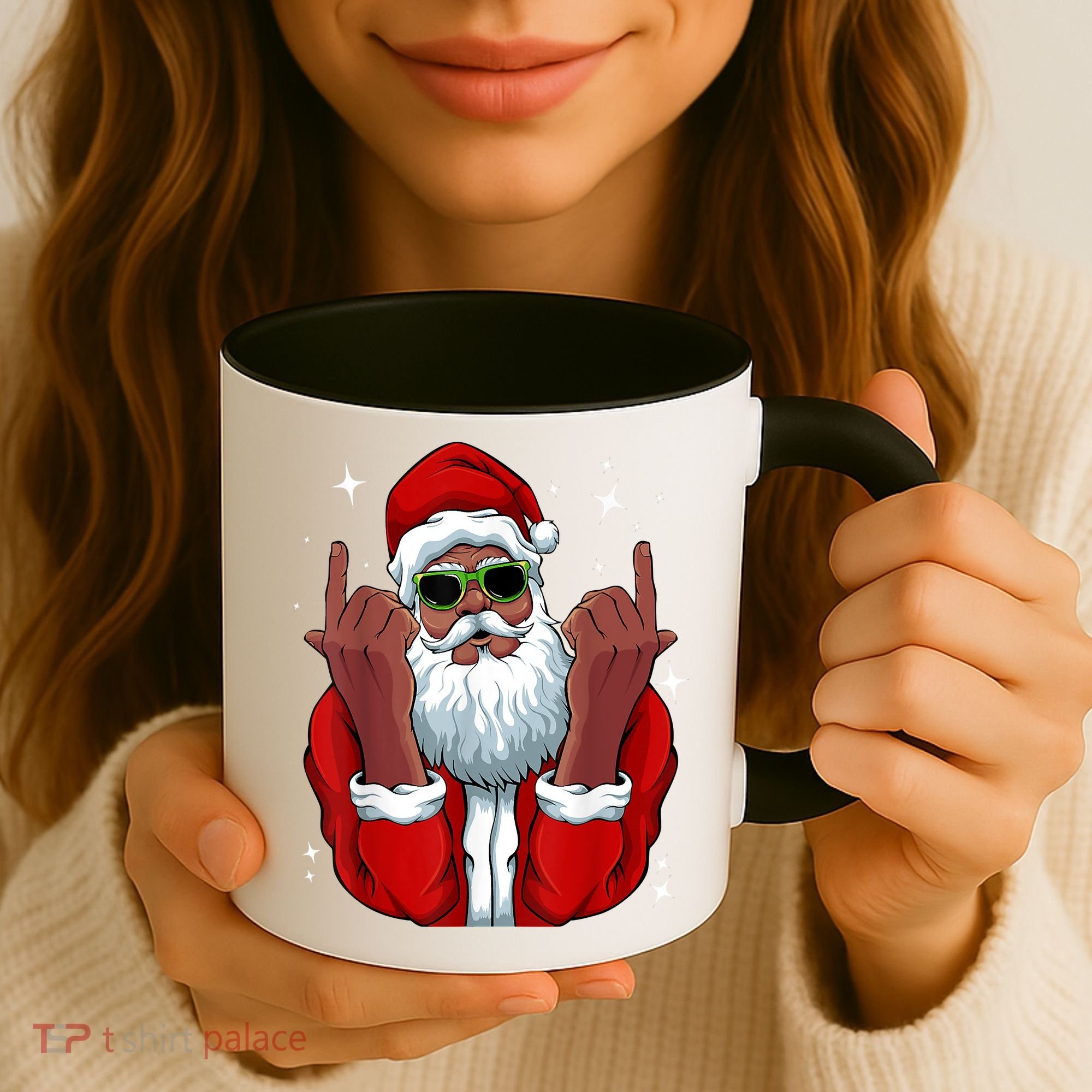 African American Santa Christmas Pajama Cool Black XMas Coffee Mug