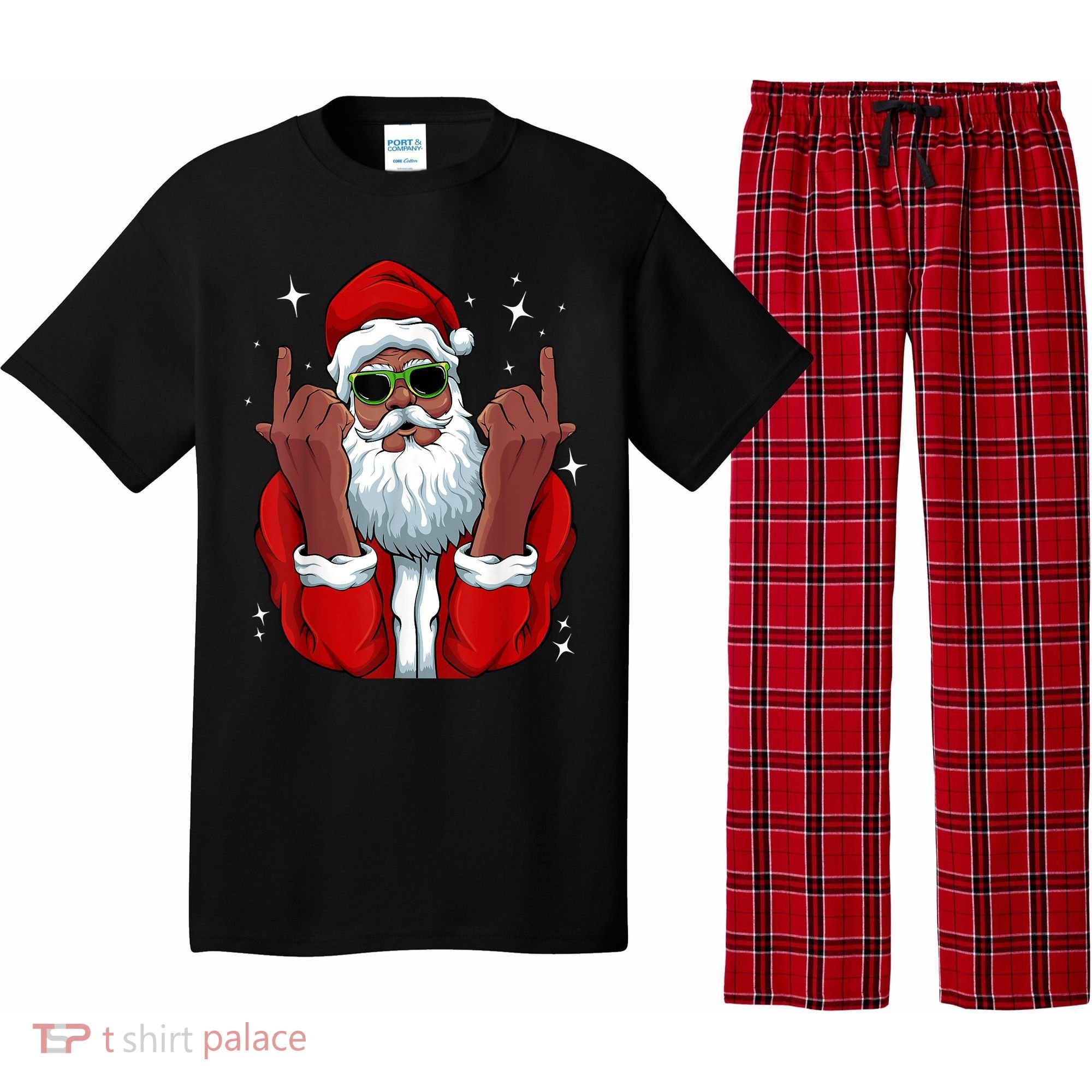 African American Santa Christmas Pajama Cool Black XMas Pajama Set