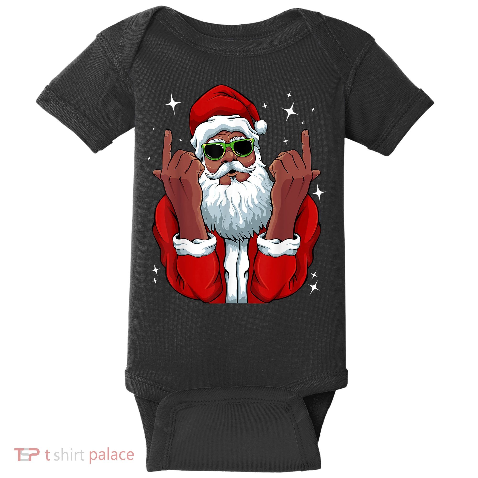 African American Santa Christmas Pajama Cool Black XMas Baby Bodysuit