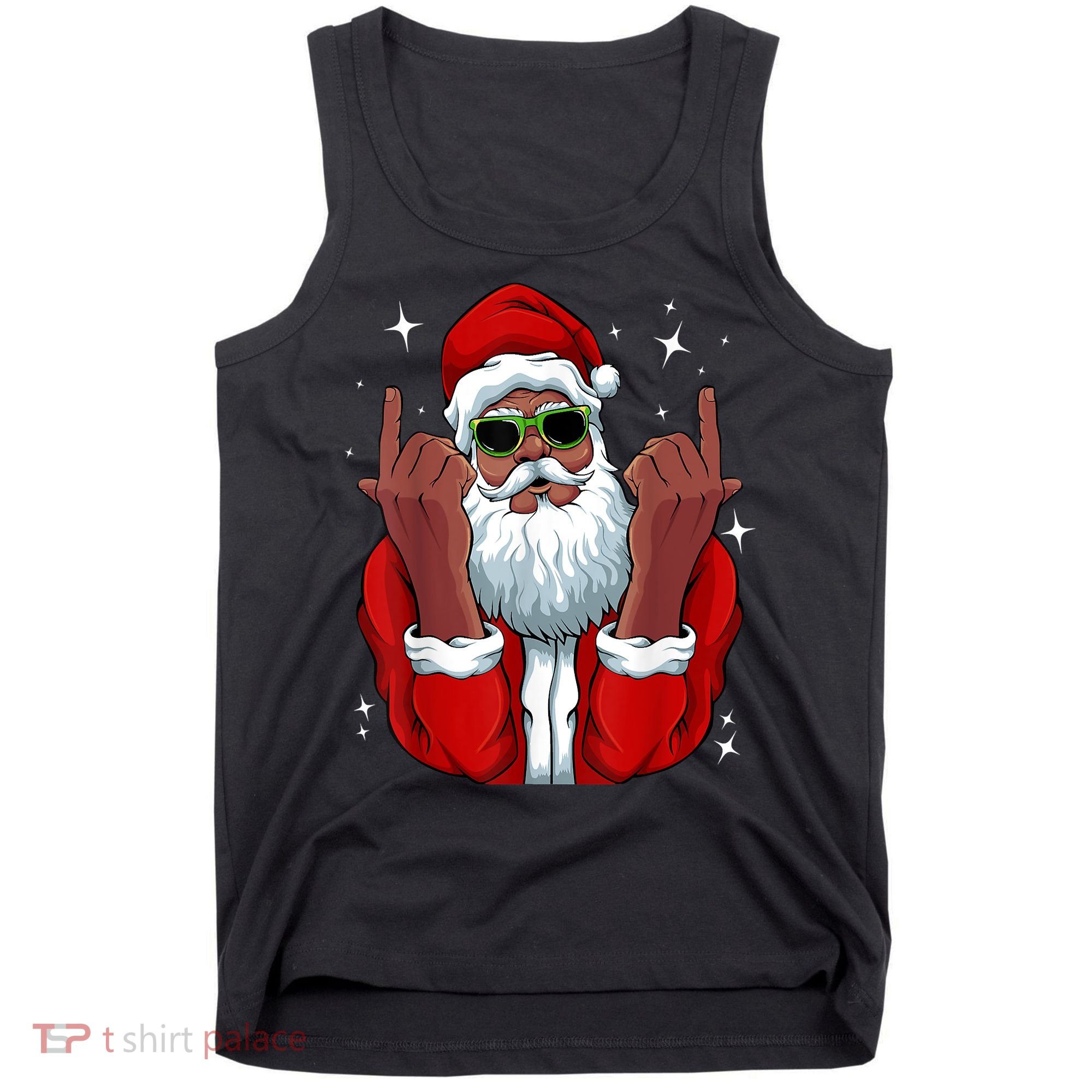 African American Santa Christmas Pajama Cool Black XMas Tank Top