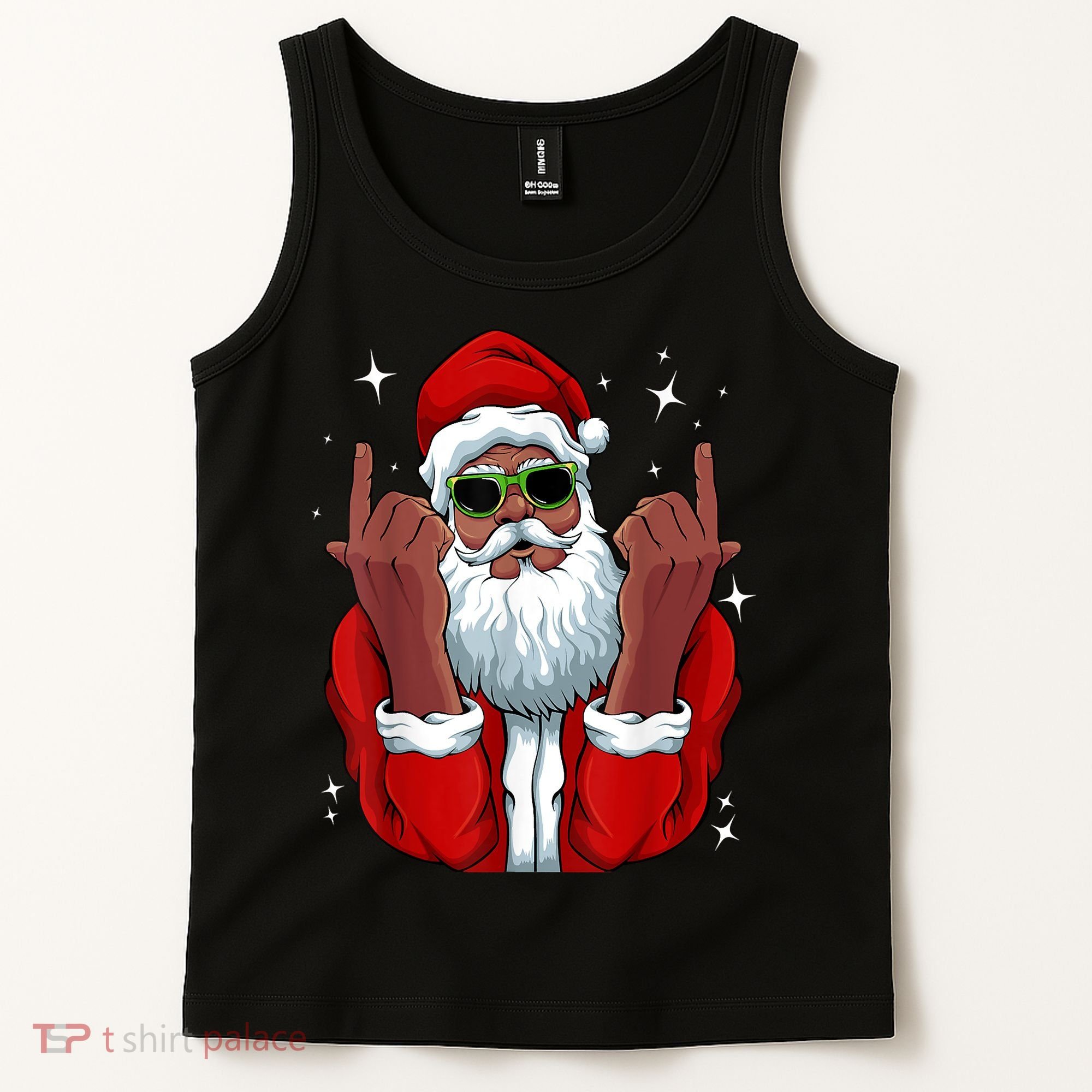 African American Santa Christmas Pajama Cool Black XMas Tank Top