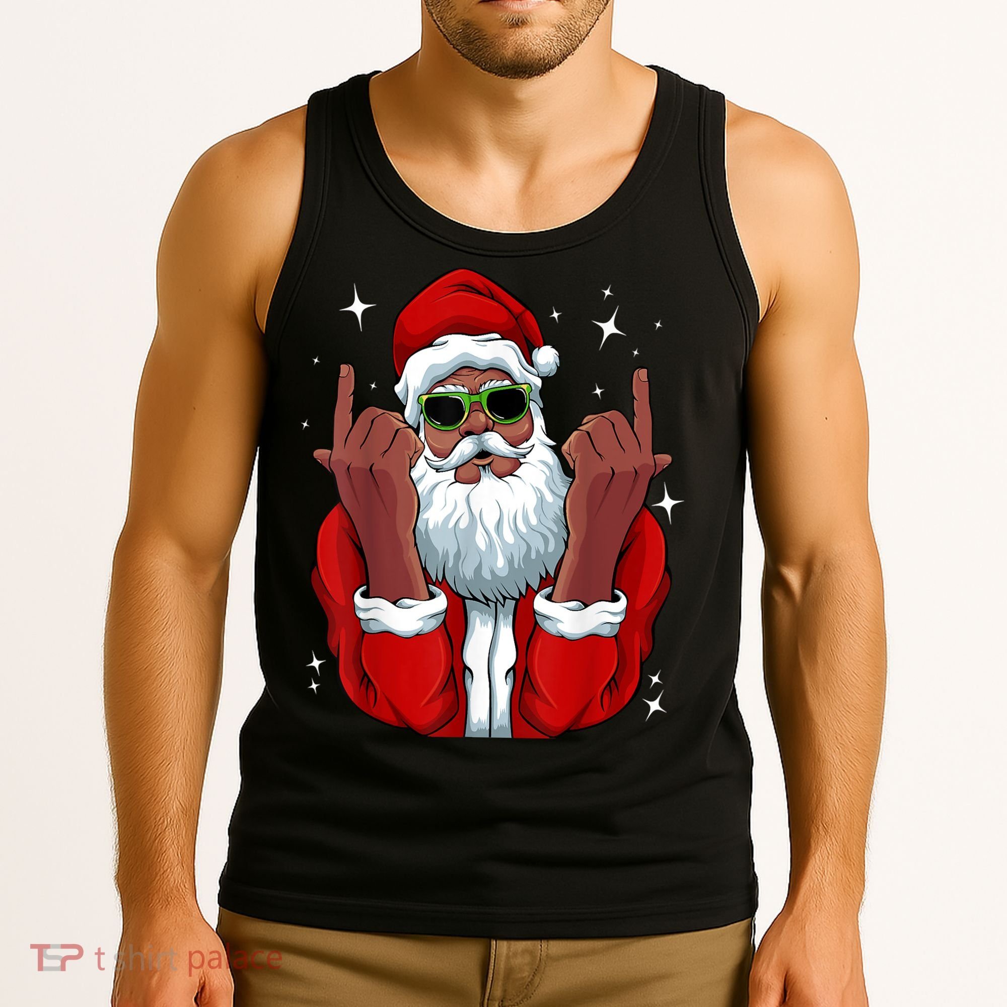 African American Santa Christmas Pajama Cool Black XMas Tank Top