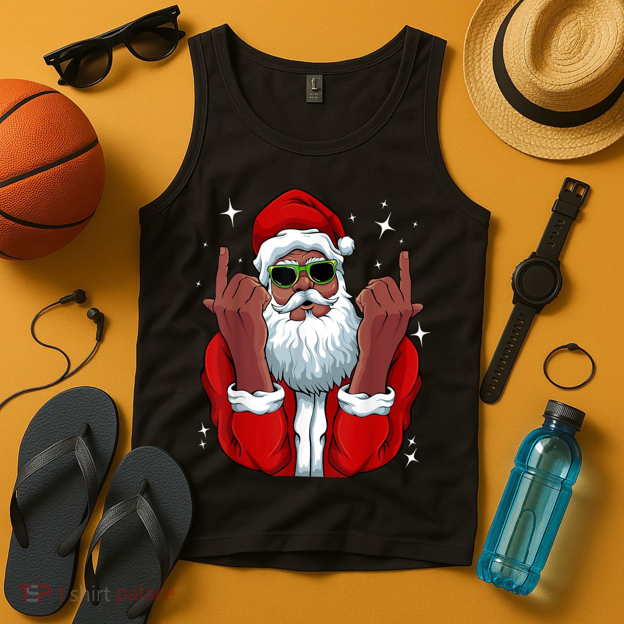 African American Santa Christmas Pajama Cool Black XMas Tank Top