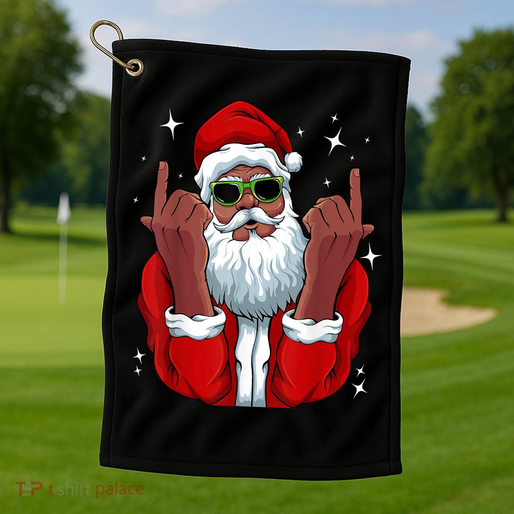 African American Santa Christmas Pajama Cool Black XMas Golf Towel