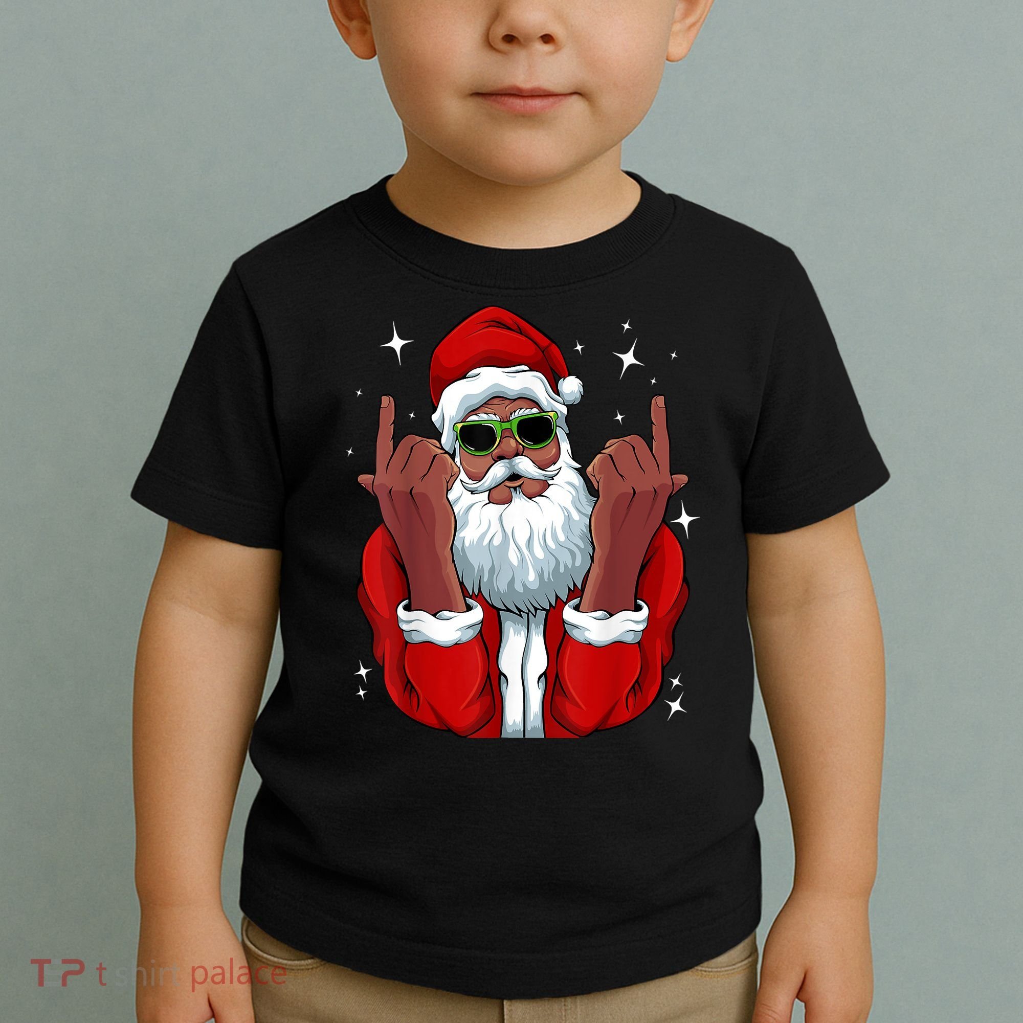 African American Santa Christmas Pajama Cool Black XMas Toddler T-Shirt