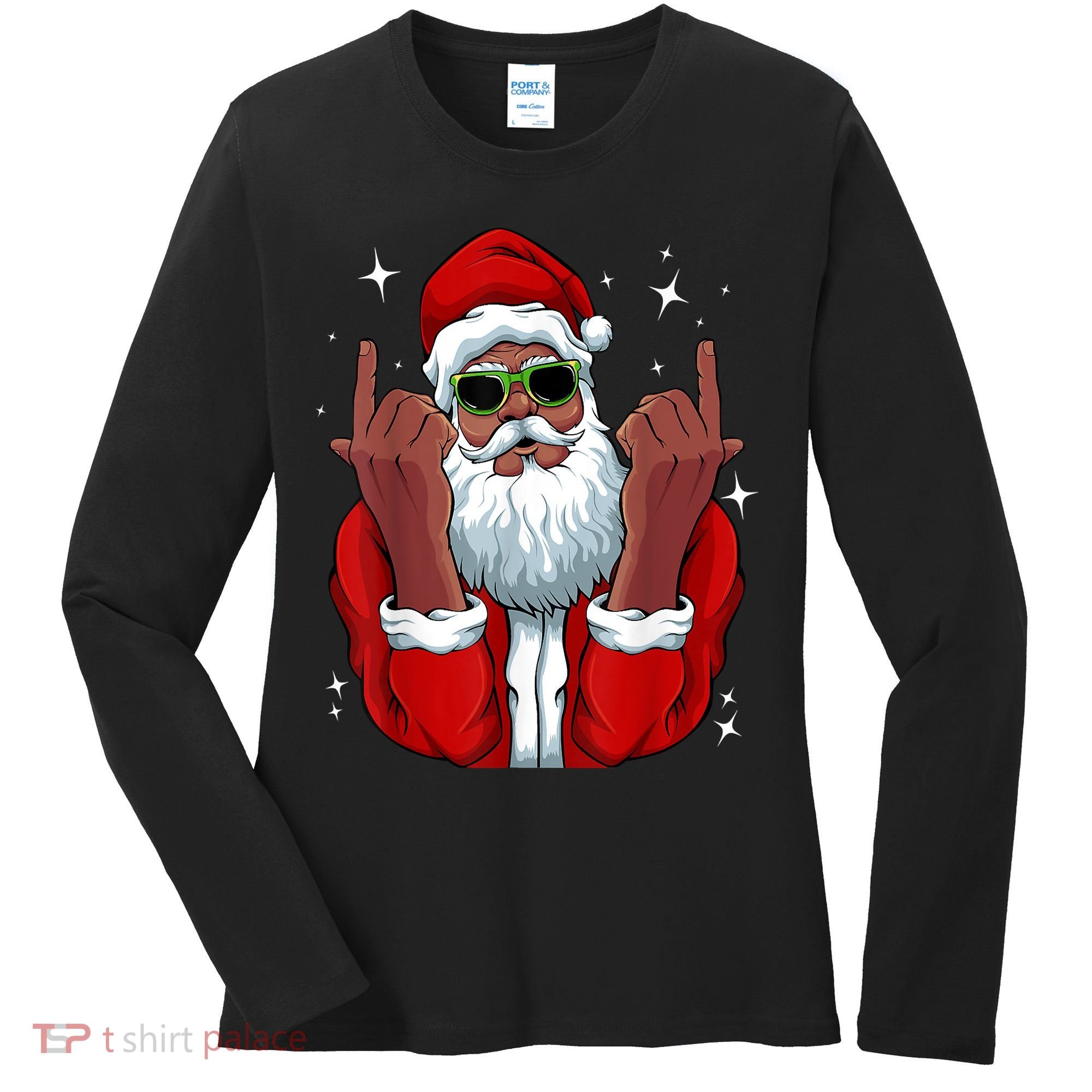 African American Santa Christmas Pajama Cool Black XMas Women's Long Sleeve Shirt