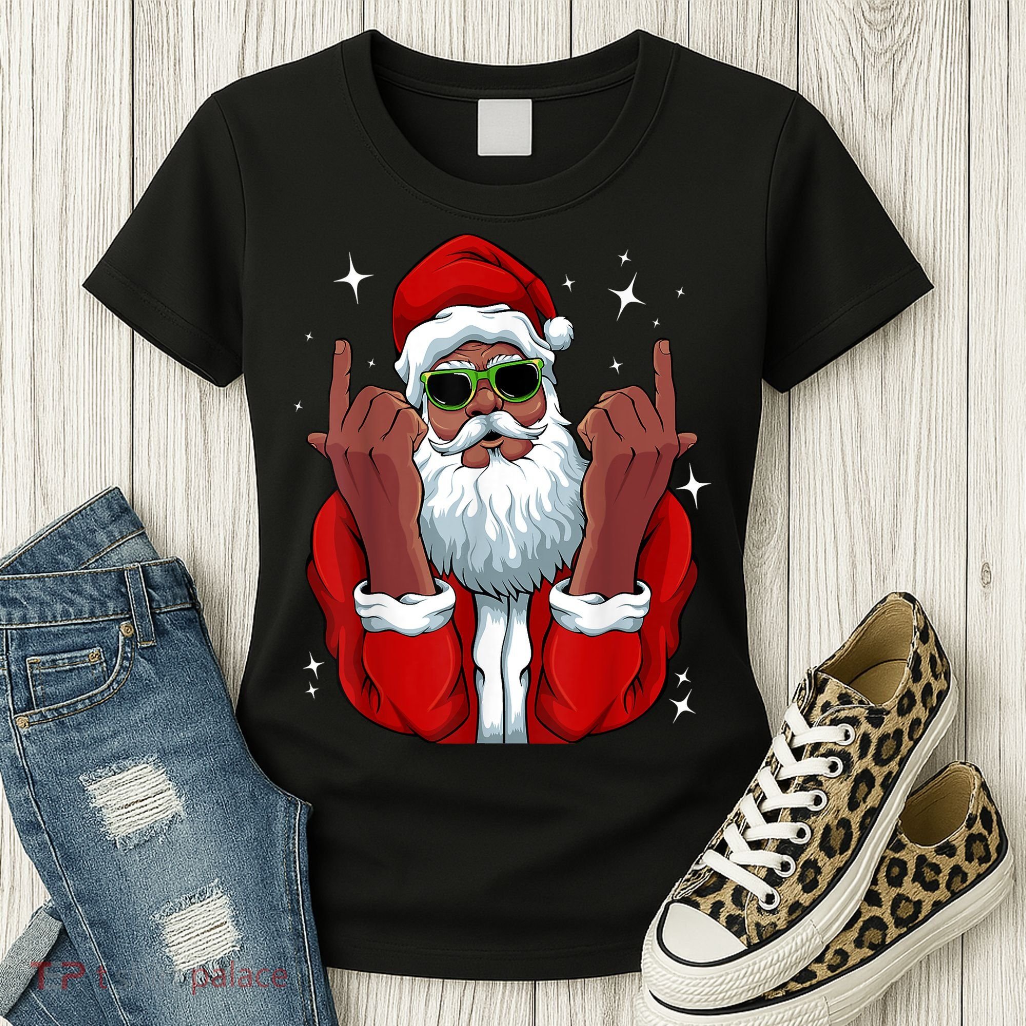 African American Santa Christmas Pajama Cool Black XMas Women's T-Shirt