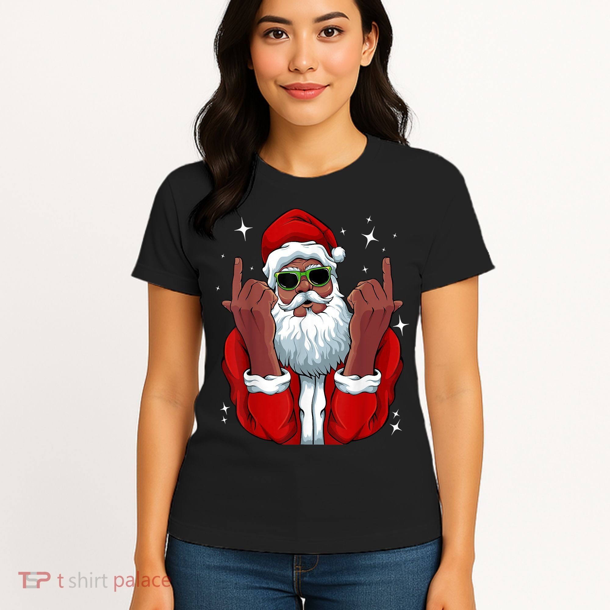 African American Santa Christmas Pajama Cool Black XMas Women's T-Shirt