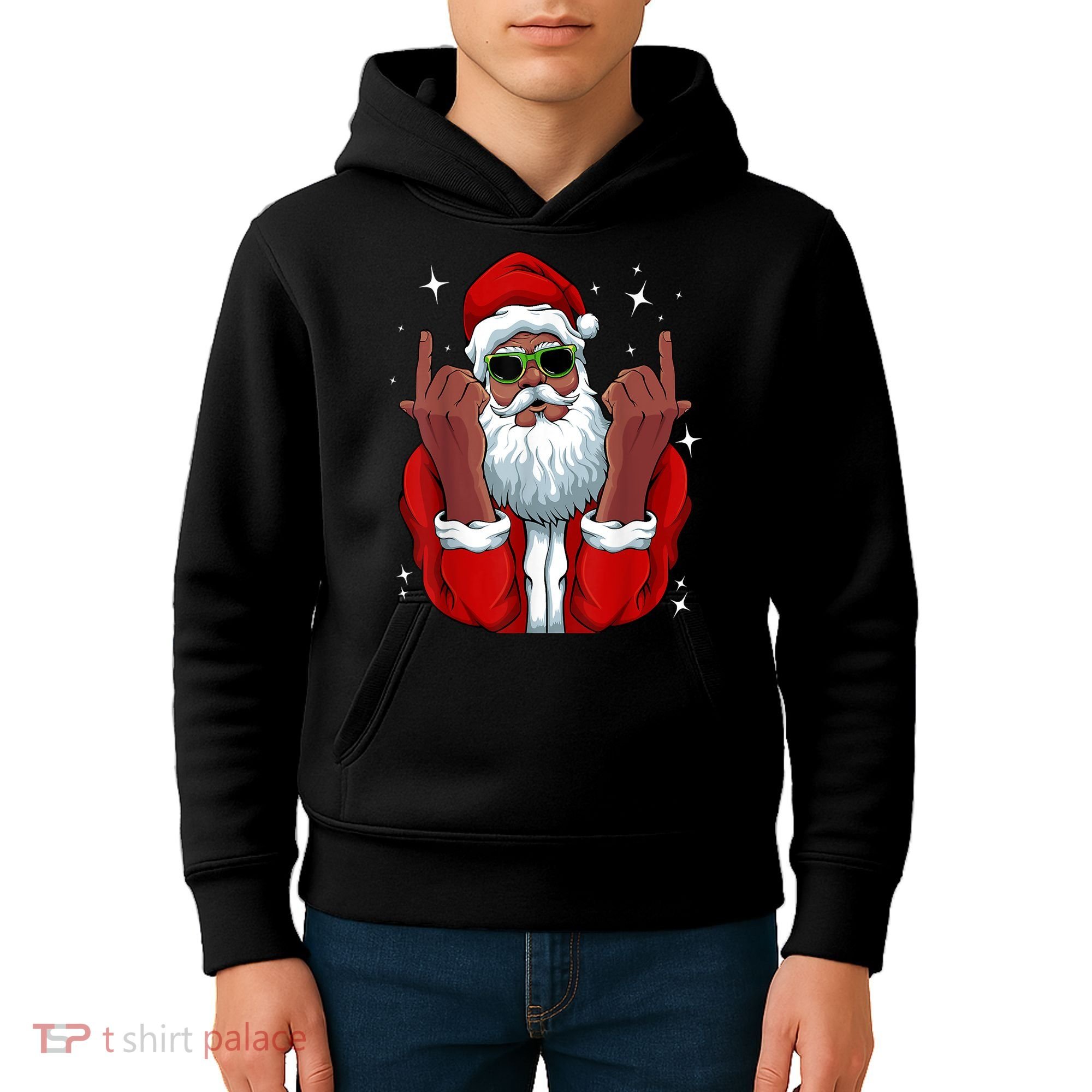 African American Santa Christmas Pajama Cool Black XMas Kids Hoodie