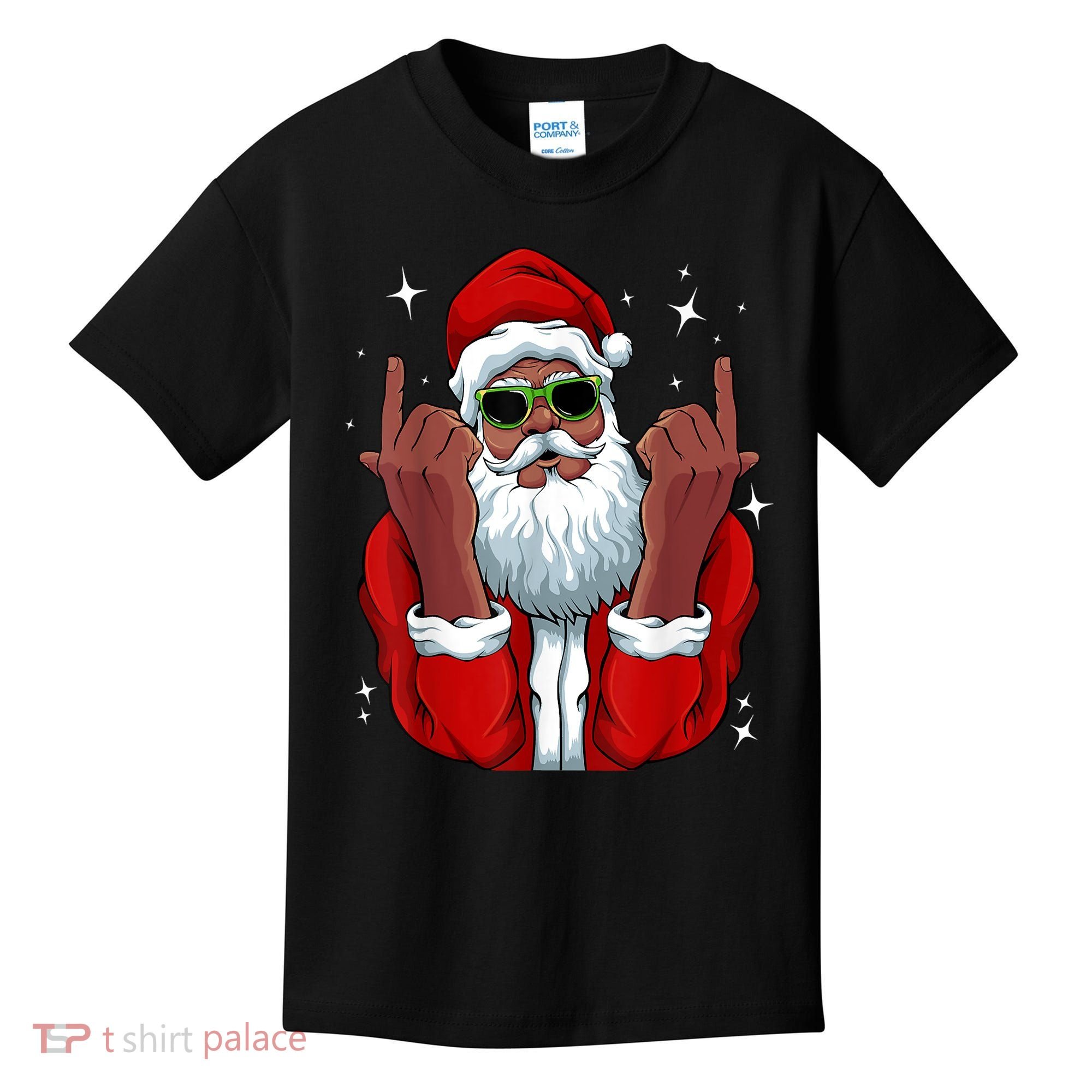African American Santa Christmas Pajama Cool Black XMas Kids T-Shirt